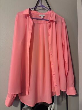 Pink Button Down Shirt with Back Pleat